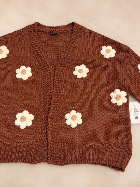 ARULA Sweaters - Arula Plus Size B Mauve 3D Floral Chunky Knit Cardigan Sweater Cottagecore NWT